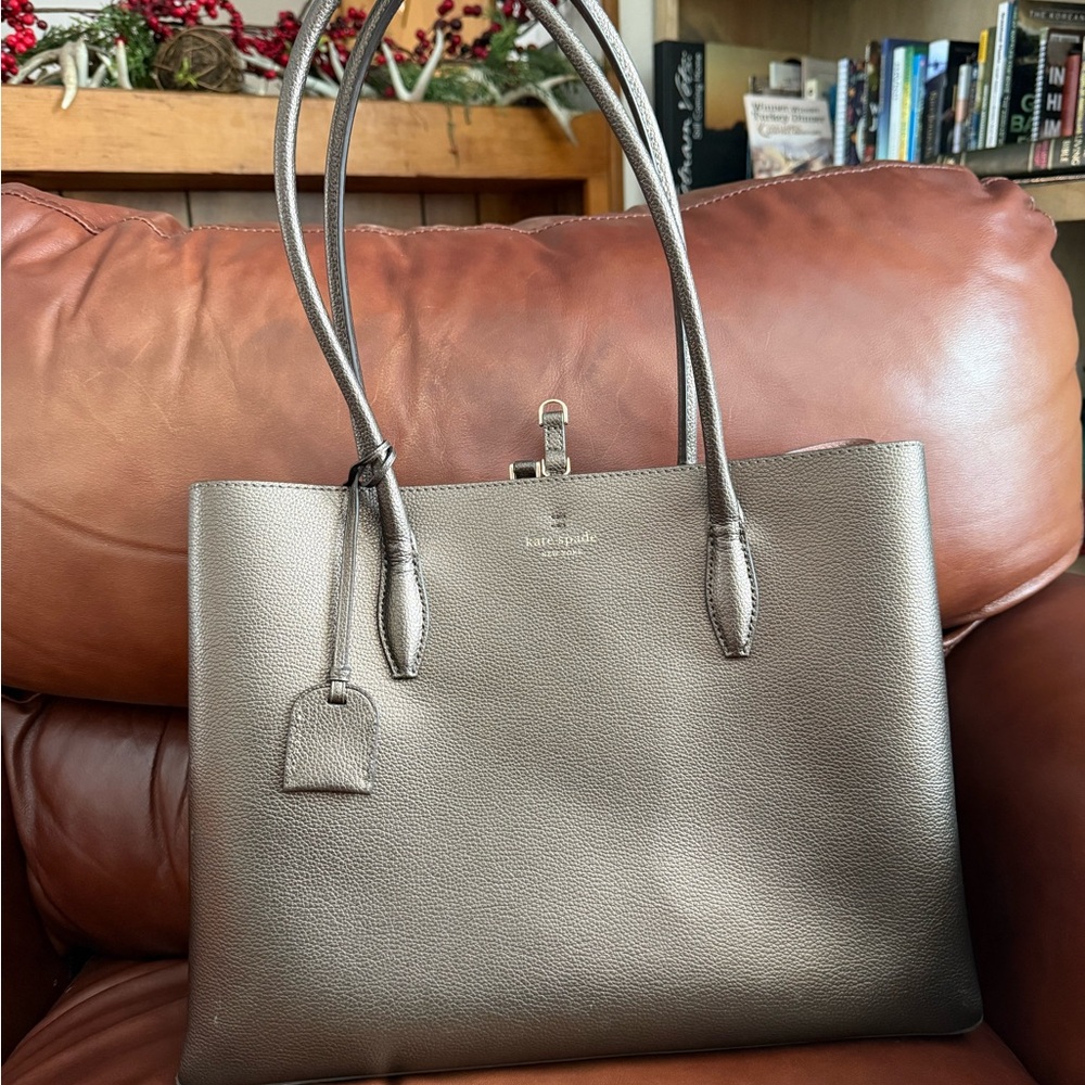 Kate Spade Eva Large Leather Tote Bag  in a metallic bronze